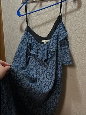 june & hudson Blue Lace Ruffle Mini Dress